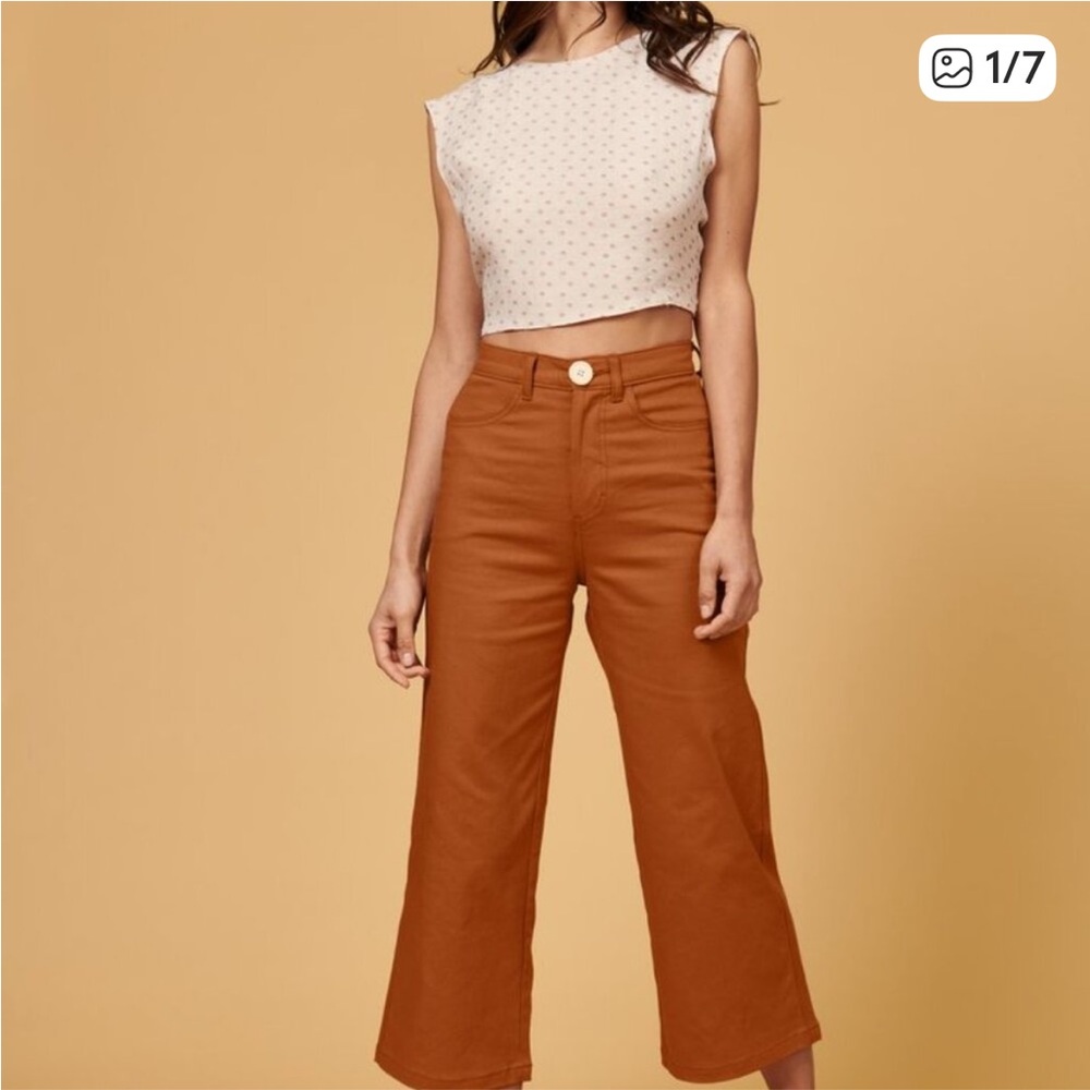 Whimsy + Row Cropped Wide-Leg Pants in Rust Brown